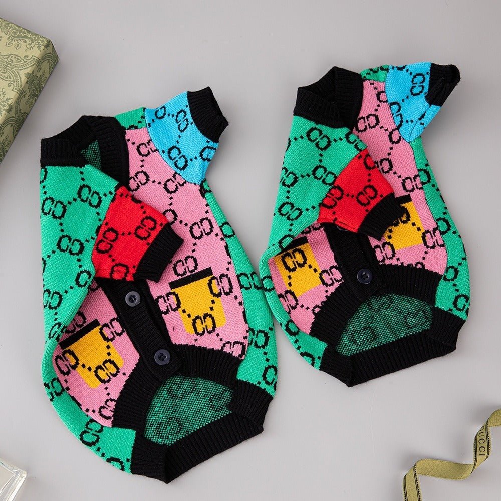 V - neck Button Knitting Sweater Dog Clothes G Colorful - PIKAPIKA