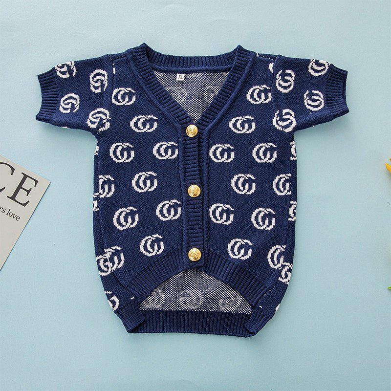 V - neck Button Knitting Sweater Dog Clothes G Navy Blue - PIKAPIKA
