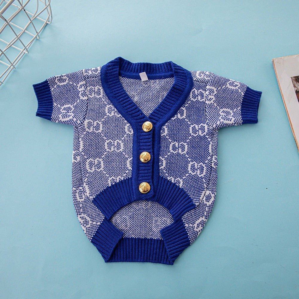 V - neck Button Knitting Sweater Dog Clothes G Red - PIKAPIKA