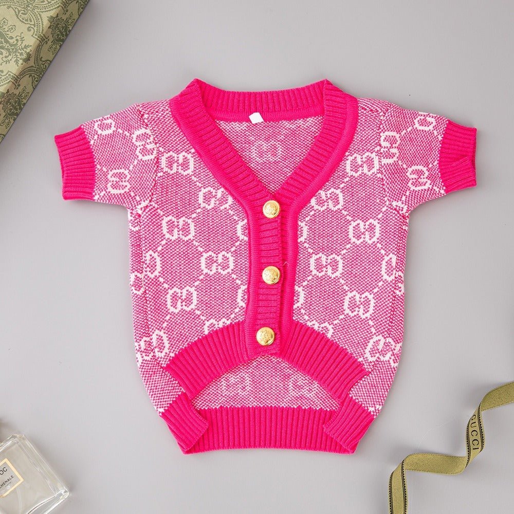 V - neck Button Knitting Sweater Dog Clothes G Red - PIKAPIKA