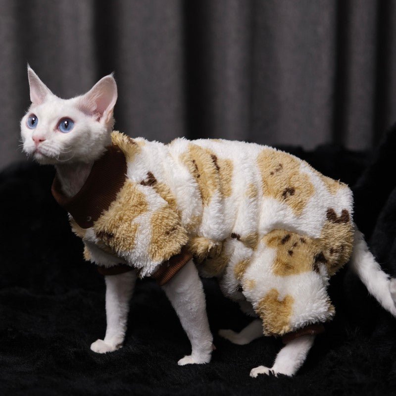Warm Double Fleece Four - Leg Pajamas Sphynx Devon Cat Clothes Winter Onesies - PIKAPIKA
