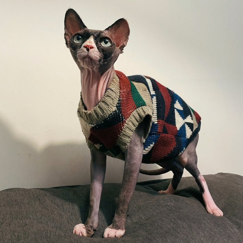 Warm Fleece Sweater Sphynx Devon Cat Clothes Sleeveless Winter Outfit - PIKAPIKA