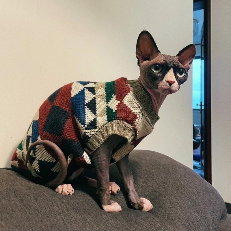 Warm Fleece Sweater Sphynx Devon Cat Clothes Sleeveless Winter Outfit - PIKAPIKA