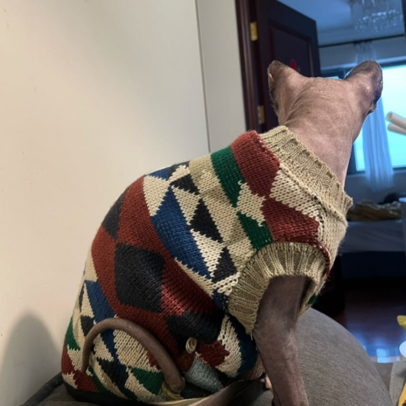 Warm Fleece Sweater Sphynx Devon Cat Clothes Sleeveless Winter Outfit - PIKAPIKA