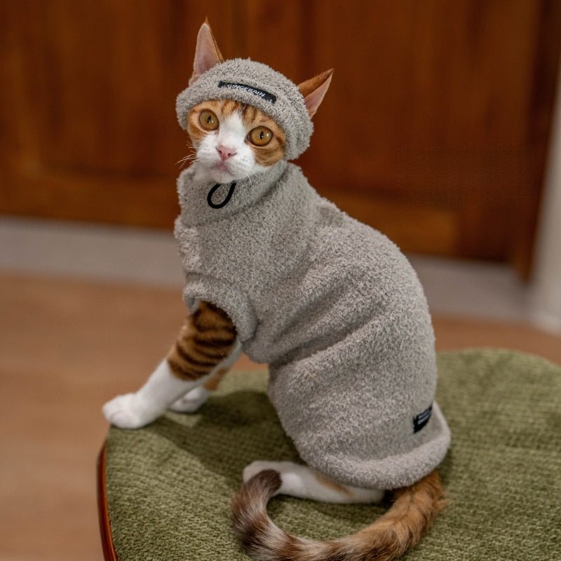 Warm Hoodie Suit Hat Devon Rex Sphynx Cat Clothes - PIKAPIKA