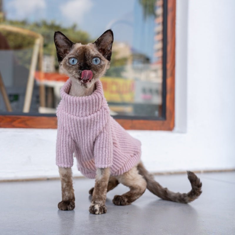 Warm Knit Sweater Sphynx Cat Clothes Devon Rex Cozy Outfit - PIKAPIKA