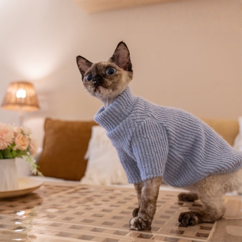 Warm Knit Sweater Sphynx Cat Clothes Devon Rex Cozy Outfit - PIKAPIKA
