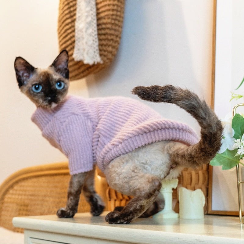 Warm Knit Sweater Sphynx Cat Clothes Devon Rex Cozy Outfit - PIKAPIKA