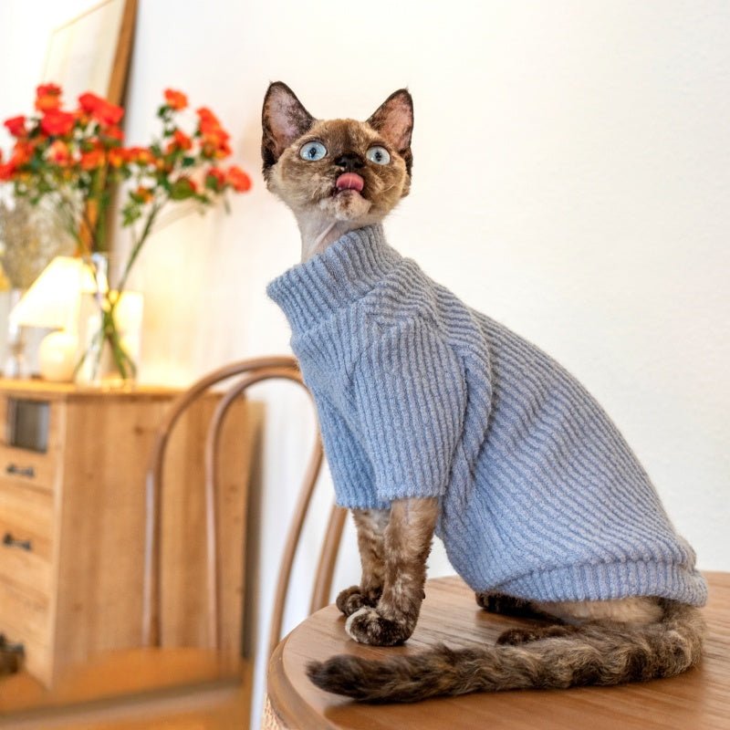 Warm Knit Sweater Sphynx Cat Clothes Devon Rex Cozy Outfit - PIKAPIKA