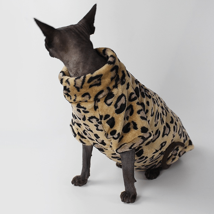 Warm Lightweight Leopard Print Plush Outfit for Sphynx & Devon Cats - PIKAPIKA