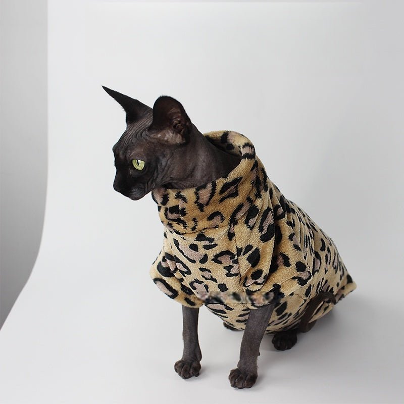 Warm Lightweight Leopard Print Plush Outfit for Sphynx & Devon Cats - PIKAPIKA