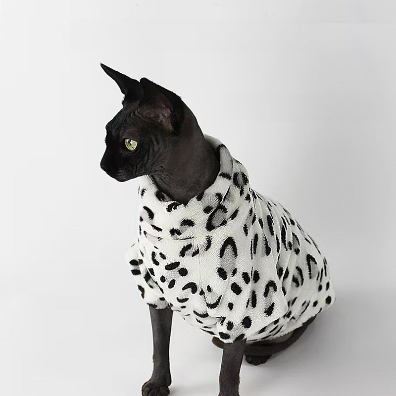 Warm Lightweight Leopard Print Plush Outfit for Sphynx & Devon Cats - PIKAPIKA