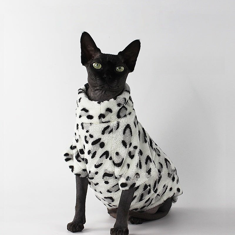 Warm Lightweight Leopard Print Plush Outfit for Sphynx & Devon Cats - PIKAPIKA