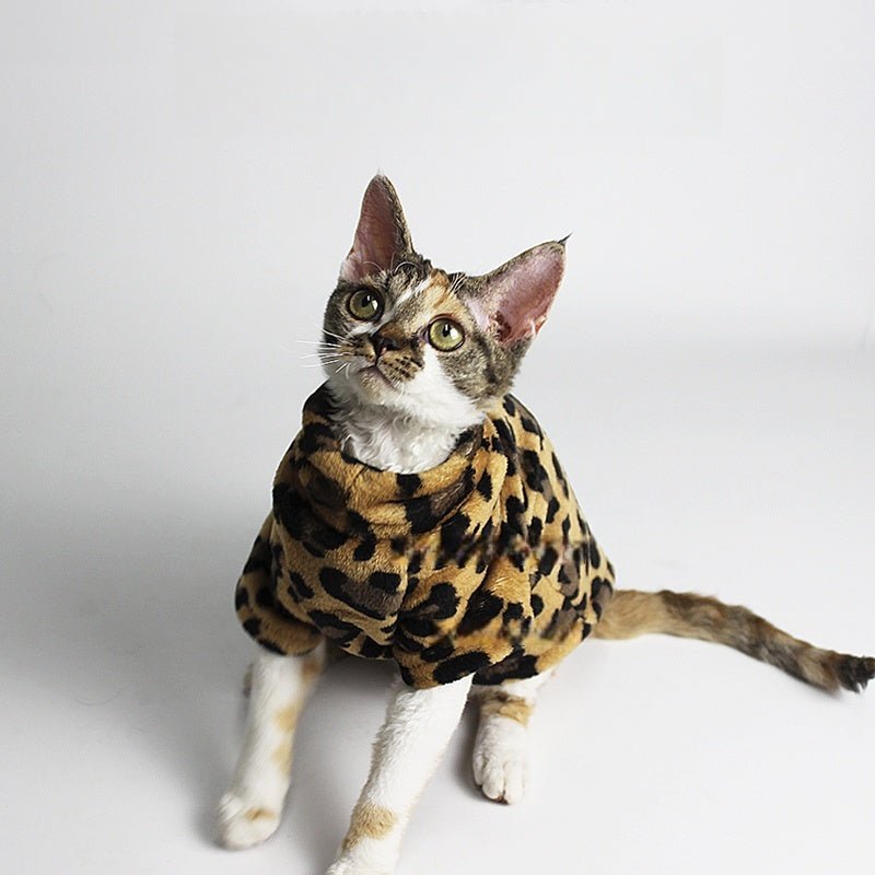 Warm Lightweight Leopard Print Plush Outfit for Sphynx & Devon Cats - PIKAPIKA