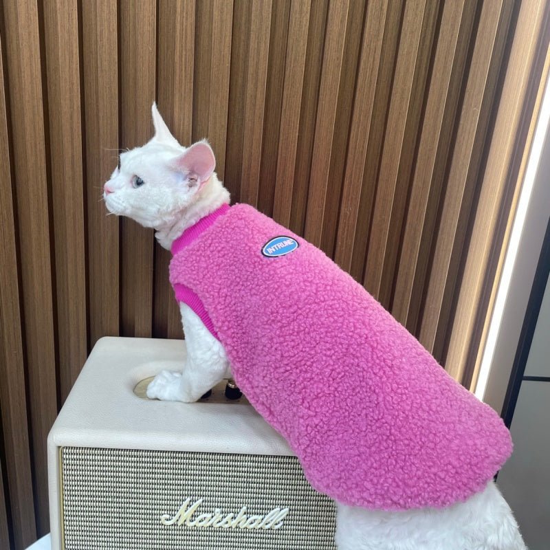 Warm Sherpa Fleece Tank Tops Sphynx & Devon Cat Clothes - PIKAPIKA