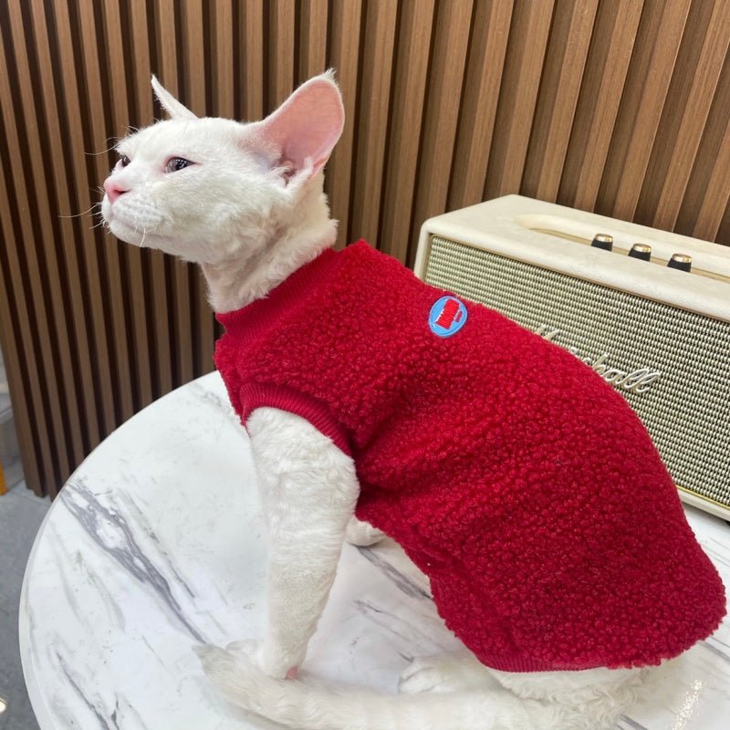 Warm Sherpa Fleece Tank Tops Sphynx & Devon Cat Clothes - PIKAPIKA