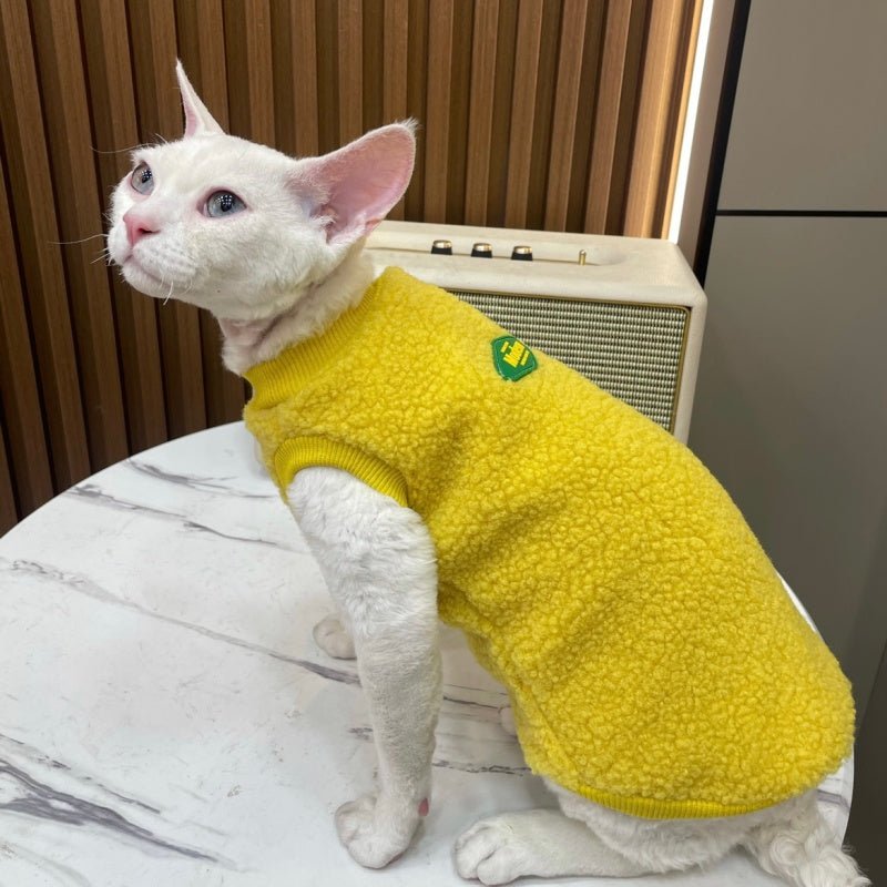 Warm Sherpa Fleece Tank Tops Sphynx & Devon Cat Clothes - PIKAPIKA