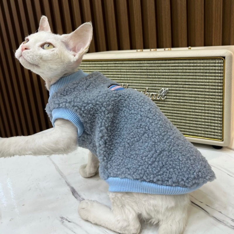 Warm Sherpa Fleece Tank Tops Sphynx & Devon Cat Clothes - PIKAPIKA