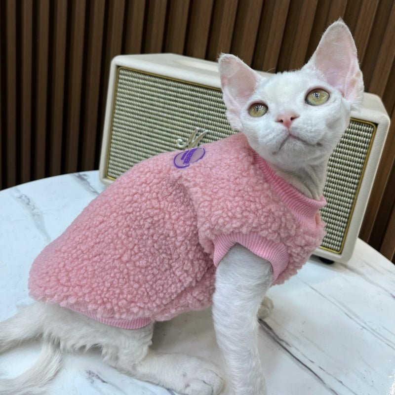 Warm Sherpa Fleece Tank Tops Sphynx & Devon Cat Clothes - PIKAPIKA