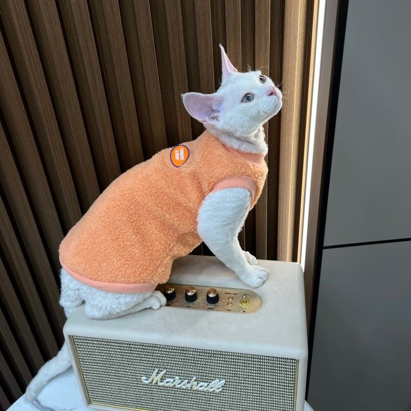 Warm Sherpa Fleece Tank Tops Sphynx & Devon Cat Clothes - PIKAPIKA