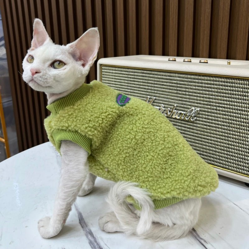 Warm Sherpa Fleece Tank Tops Sphynx & Devon Cat Clothes - PIKAPIKA