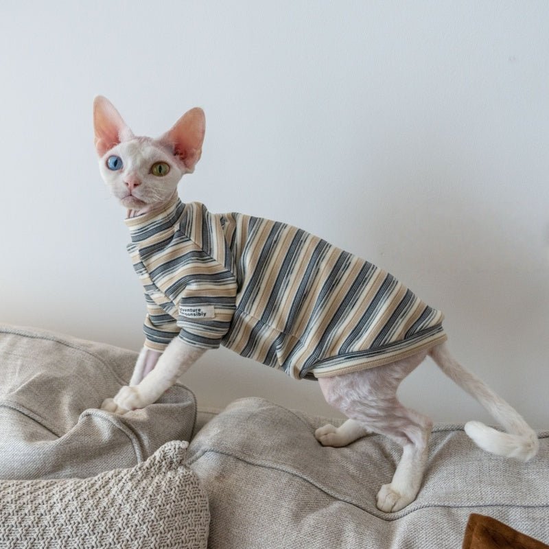 Warm Striped Sweatshirt for Sphynx Cats Devon Rex Clothing - PIKAPIKA