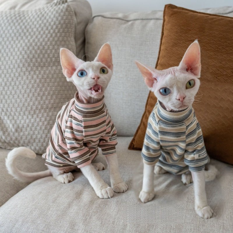 Warm Striped Sweatshirt for Sphynx Cats Devon Rex Clothing - PIKAPIKA