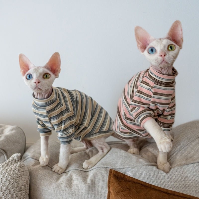 Warm Striped Sweatshirt for Sphynx Cats Devon Rex Clothing - PIKAPIKA