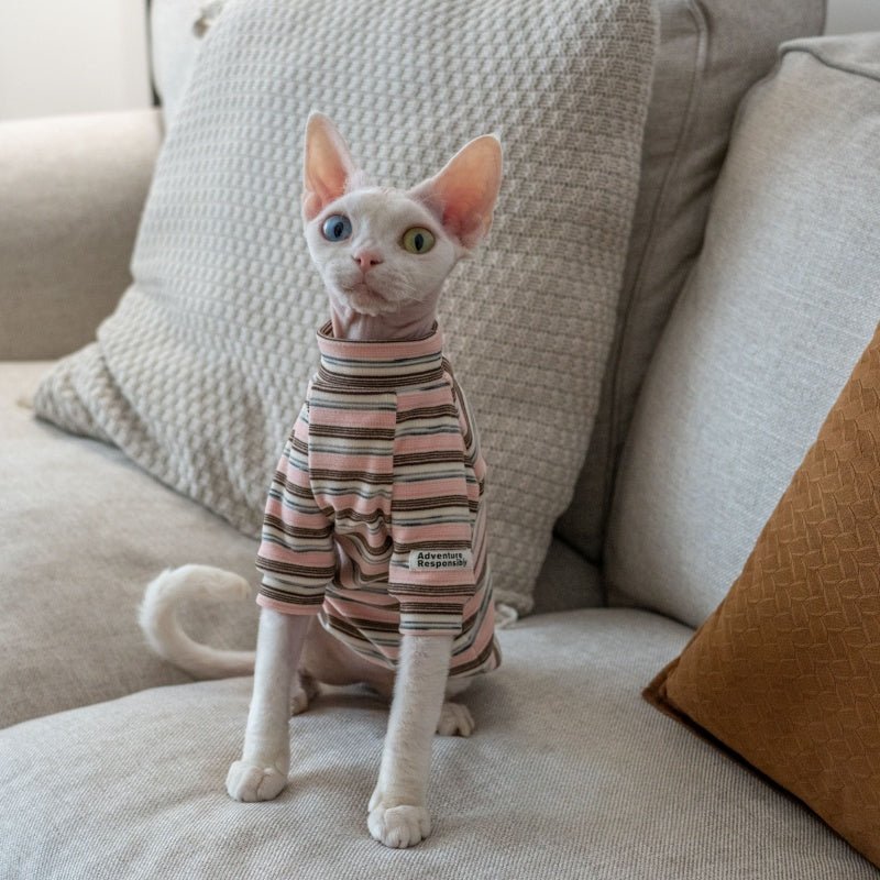 Warm Striped Sweatshirt for Sphynx Cats Devon Rex Clothing - PIKAPIKA